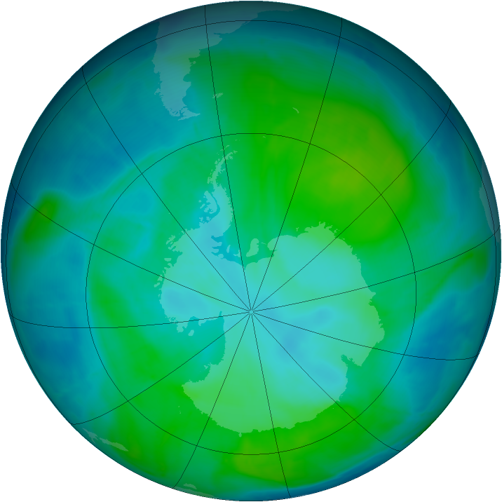 Antarctic ozone map for 19 January 2015